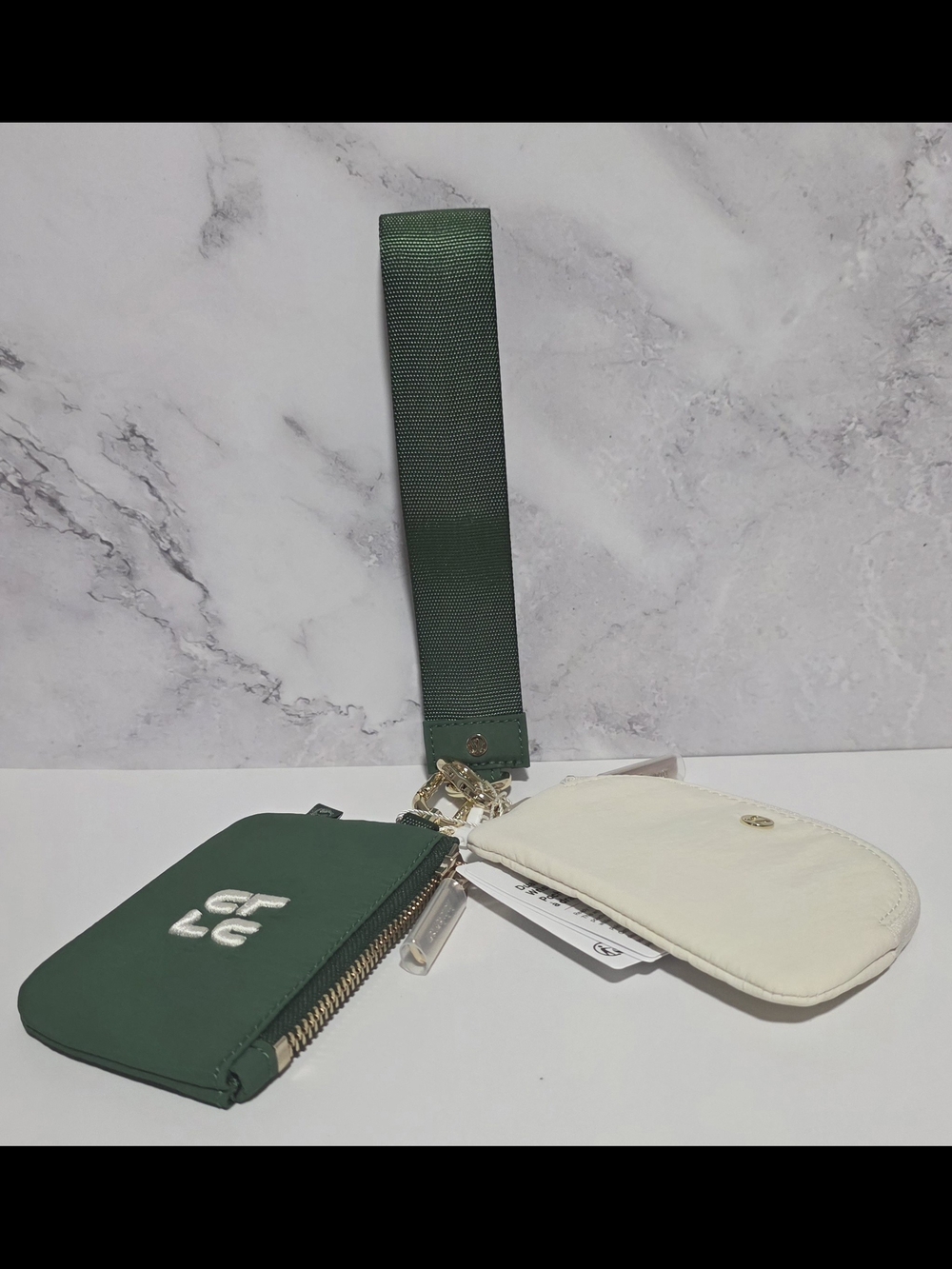 lululemon Dual Pouch Wristlet Ivy Green and Cream